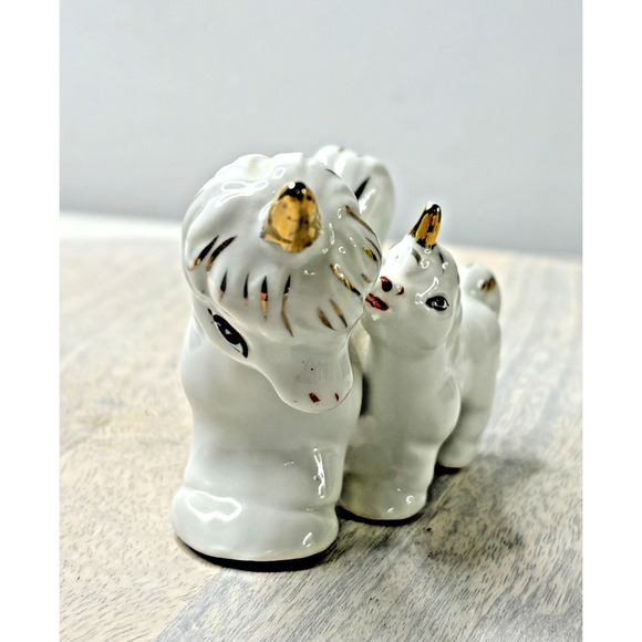 Unicorns porcelain figurine Mom and Baby Gold accents GOI marking on bottom - Picture 2 of 5